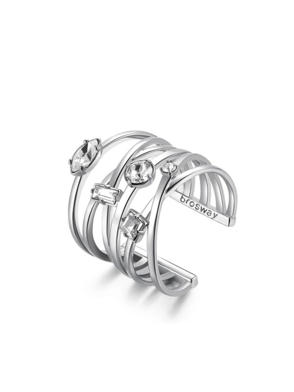 Brosway Italia Multi-Band Crystal Cuff Ring - SS size 5 new
